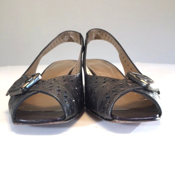 Stuart Weitzman Womens Gray Perforated Leather Wedge Heels Slingback size 6.5 - Picture 5 of 13